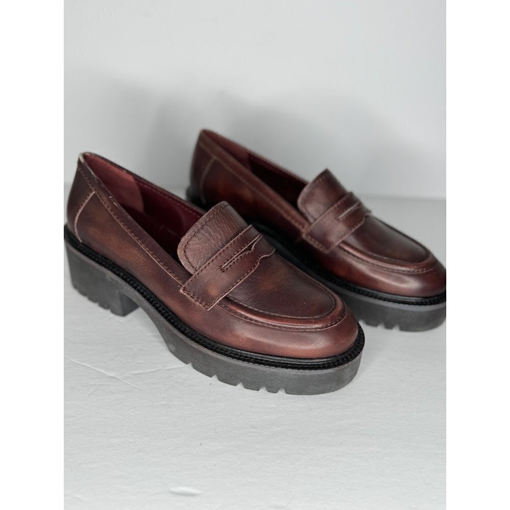 Free People Decker Penny Loafer Dark Red Brown Leather Lug Sole EU 41 US 10.5 - Picture 3 of 7